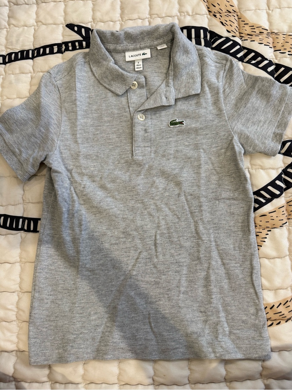 Lacoste Kids Light Grey Polo with Green Crocodile Patch